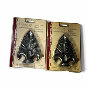 Vtg By Design Spear Finials Granite Look Silver Screw-On 1in Dia MPN 5027 Pair